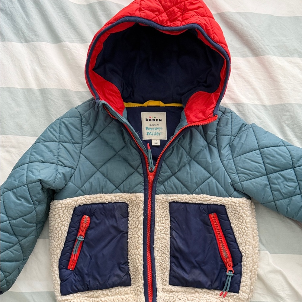 Boden Quilted Kids' Jacket with Red and Blue Accents